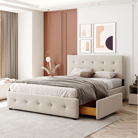 letto contenitore 140x200 cassetti beige OKMYHOME (1/5)