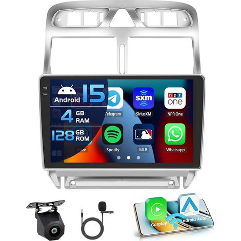 4+128G Android 15 Autoradio pour 307 307CC 307SW 2002-2013, 9'' In-Cell Bildschirm avec sans Fil Carplay et Android Auto Lien Miroir Radio FM/RDS GPS WiFi Bluetooth SWC Caméra de Recul (1/5)