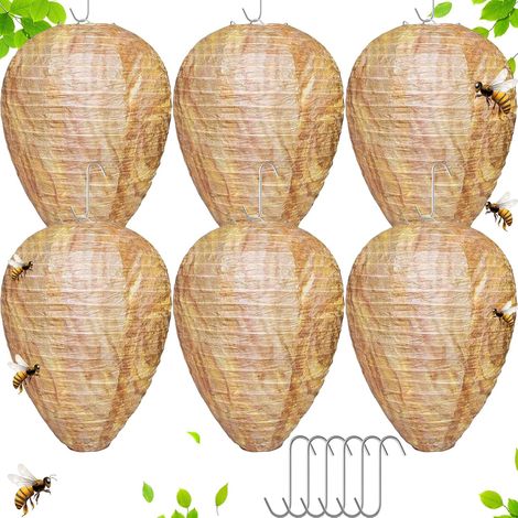 6 Pièces Nid Guêpes Faux avec Crochets S, Leurre Guepe Suspendre Pliable, Nids Frelon Imperméable, Hanging Fake Wasp Nest, Leurres Frelons Suspendu Artificiel pour Maison, Jardin Extérieur (1/5)