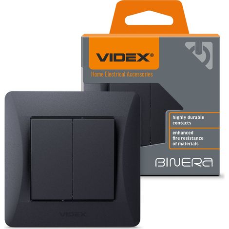 Interrupteur double encastré bipolaire Videx Binera 10A, noir (1/5)