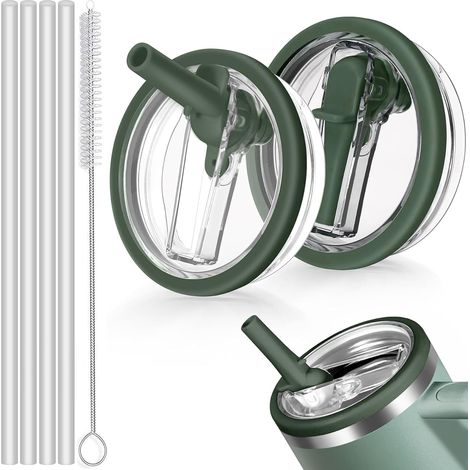 Lot de 2 couvercles de tasse anti-fuite - 40 oz - Couvercle de rechange anti-fuite - Avec 4 pailles et 1 brosse à paille - Couvercle de rechange pour gobelet de 100 ml (1/5)