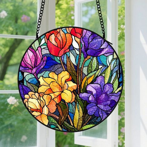 15cm Suspension en Vitrail Coloré, Attrape-Soleil Artistique pour Fenêtre, Décoration Intérieure Élégante, Cadeau Couple, Meilleur Ami, Famille (1/5)