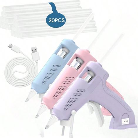 Kit de pistolet à colle chaude sans fil, Comprend 20 bâtons de colle, Batterie rechargeable par USB de 1800mAh, pour arts créatifs DIY, travaux manuels et décoration, Rose (1/5)