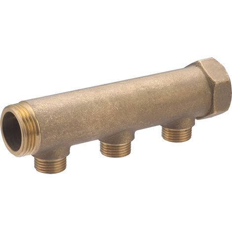 Noyon & Thiebault – Collecteur mâle femelle 1' 26x34 – 3 départs mâles 1/2' – Corps laiton 34 mm – Entraxe 50 mm pour installation hydrocâblée