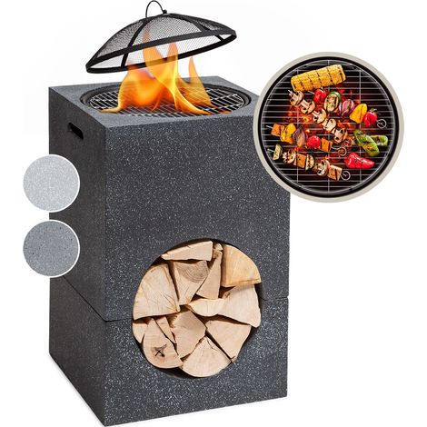 Blumfeldt Feuerschale, Tragbare Feuerstelle Outdoor, Feuerschalen für den Garten, Terrasse & Camping, Feuerschale mit Grillrost & Holzlagerfach, Sichere Stahlschale, Feuerstelle 50 x 75 x 50 cm