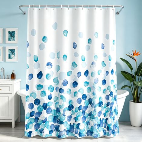 Rideau de douche 240 x 200 cm - Motif pétales bleus - Ourlet lesté - Textile anti-moisissure - Imperméable - Lavable - En polyester - Avec œillets et 16 anneaux de rideau de douche (1/5)