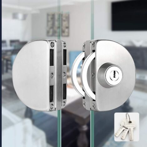Stainless Steel Glass Door Lock No Drilling Required with Key Double Glass Door Lock Central Glass Door Lock Double Sliding Glass Door (1/5)