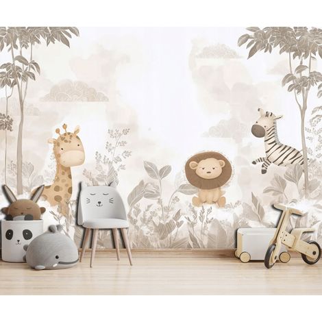 Fototapete Tiere Dschungel Wald Beige, für Kinderzimmer, 150 x 105 cm – Komplettset inkl. Kleister & Anleitung (1/5)