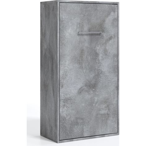 Lit escamotable superposé vertical 2 couchages 80x190 Liker-Coffrage Gris ciment-Façade Blanche (1/5)