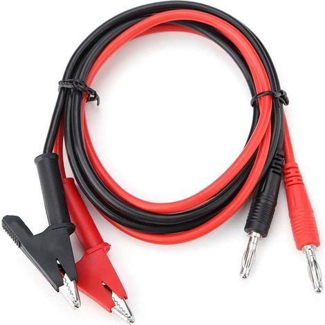 2Pcs 15A 4mm fiche Banane à Pince Crocodile Pince Test sonde Ligne de câble - Rouge + Noir (1/4)