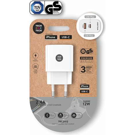 Chargeur Usb-c & Usb-a 12w Recharge Rapide Et Polyvalente 12w - Tech One Tech