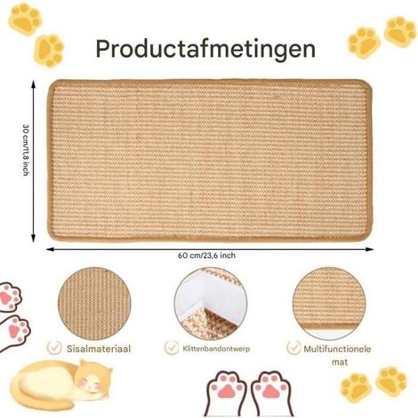 Tapis à griffer pour chat en sisal, protection murale contre les griffures pour meubles et portes, résistant, dimensions 60x30 cm, lot de 2 pièces (1/5)