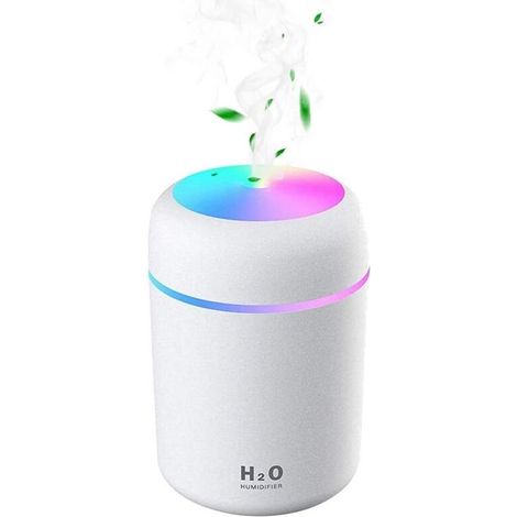 Mini humidificateur ultrasonique USB avec 7 couleurs de lumière respirante, arrêt automatique, 2 modes de brumisation, pour chambre, bureau, voiture, maison, bébé (Rose) Blanc. (1/5)