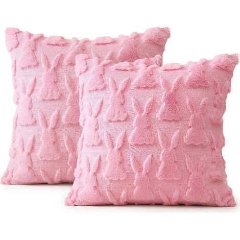 Set di 2 Federe Decorative Peluche Morbide Rosa 50x50 cm (1/5)