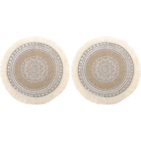 Sets de table ronds à pompons, en coton, pour protéger votre table. Lot de 2. (1/4)
