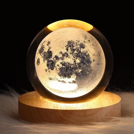 Veilleuse 3D en forme de boule de cristal La lune LED pour enfants avec base en bois - Galaxie - Veilleuse - Cadeau - Décoration (1/3)