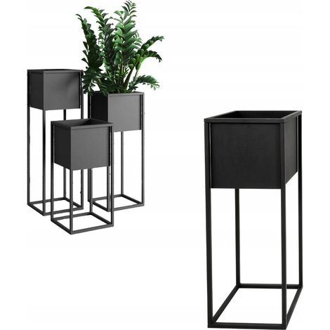 Cache-pot de fleurs en métal noir Loft Monaco M 28x28x75 (1/5)