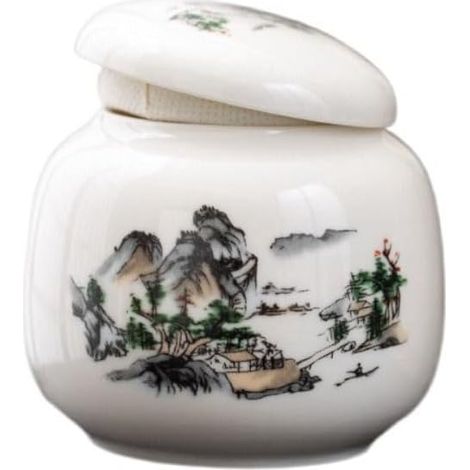 Bocaux de rangement de cuisine avec couvercles, style vintage, boîtes de rangement en céramique pour thé, café (blanc, rond, 1 m) (1/5)