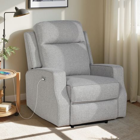 150° Grey Electric Reclining Chair with USB Port and Footrest for Ultimate Comfort