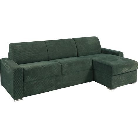 Divano letto angolare reversibile express in Velluto a coste Verde Letto 140 cm con doghe larghe Materasso 22 cm memory foam - CALITO (1/5)