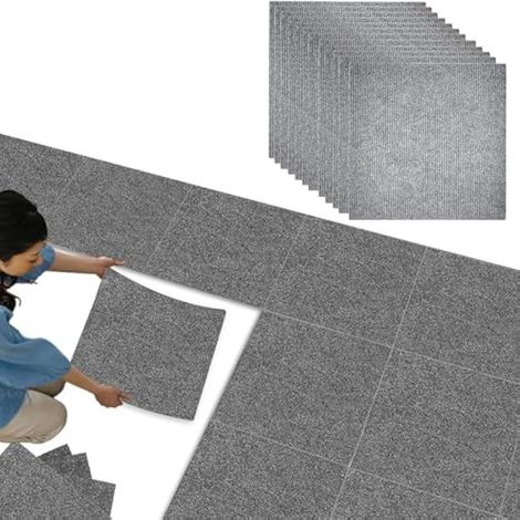 20 x Self-Adhesive Carpet Tiles 30 x 30 cm, Grey Felt Non-Slip and Washable, Carpet for Bedroom, Living Room, Office, Hotel, Strong Adhesive Included (1/5)