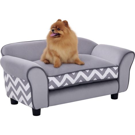 PawHut Dog Sofa Bed for XS-Sized Dogs, Cat Sofa with Soft Cushion, Pet Chair Lounge with Washable Cover, Removable Legs, Wooden Frame - Grey