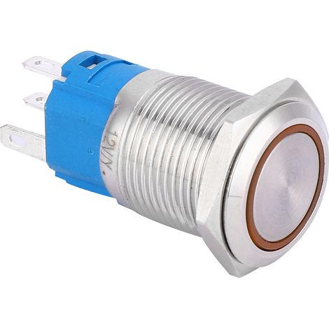 Bouton poussoir métallique LED 16mm auto-rétablissement 1NO 1NC 24V jaune pour voiture, interrupteur de modification auto, lumineux étanche. (1/5)