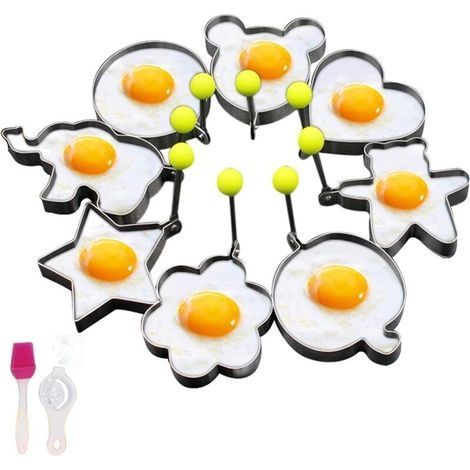 Moules à œufs et crêpes 8 pièces en acier inoxydable pour cuisson facile antiadhésif petit-déjeuner omelette crêpes cuisine familiale