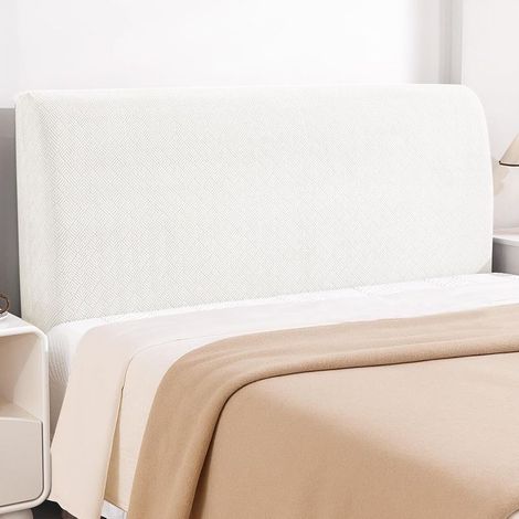 Housse Tete De Lit, 180CM, Housse De Tête De Lit Extensible Doux, Couvre Tete De Lit Antipoussière, Moderne Couvre De Protection Tête De Lit, Déhoussable Et Lavable, Blanc (1/5)