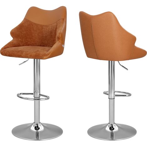 WOLTU 2X Tabouret Bar Pivotant en Chenille et PU Bicolore, avec Dossier et Accoudoirs, Repose-pieds, Réglable en Hauteur, Marron (1/5)