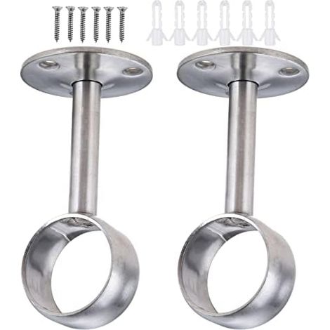 32-mm-Gardinenstangenhalterungen, Sockelflanschhalterung aus Edelstahl, zum Aufhängen einer robusten Garderobenstange mit Schrauben, für Badezimmer, Küche, Kleiderschrank