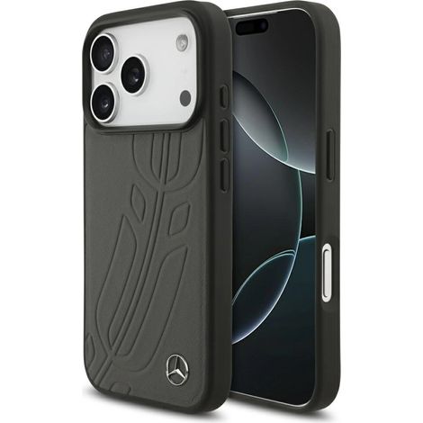Funda MagSafe de cuero Mercedes con estampado de hojas de laurel grandes para iPhone 17 Pro - Negro y gris (1/5)