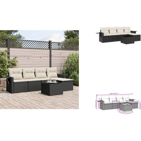 Salon de jardin 6 pcs avec coussins noir résine tressée - Salon De Jardin - Meuble Extérieur - Set Salon - Résine Tressée - Rotin Synthétique (1/3)