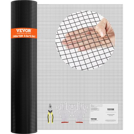 VEVOR Rollo de malla de alambre galvanizado 1220x15240 mm Malla de alambre para pollos calibre 19, malla metálica recubierta de vinilo para cercas de gallineros, cercas de serpientes para conejos