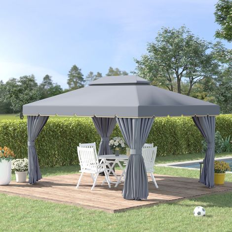 Tonnelle de jardin extérieur 4x3 m barnum double toit tente de réception avec parois et moustiquaires gris