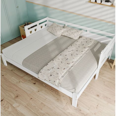Cama nido extensible 196x98-187x66 cm blanca de madera de pino con diseño de corazón (1/5)
