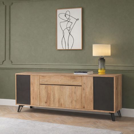 Buffet industriel en bois 220cm 4 portes + tiroir PEDRO (1/4)