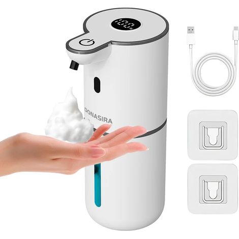 (P18 Blanc-Mousse) Distributeur de savon portable 380 ml avec écran HD sans contact, contrôle mousse/liquide réglable sur 6 niveaux, capteur intelligent et flacon de shampoing. (1/5)