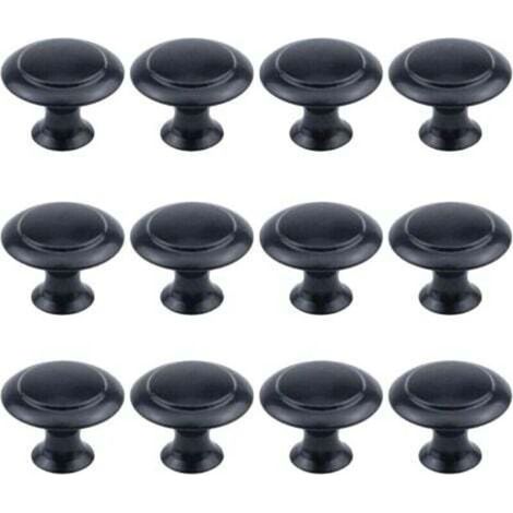 Set mit 12 runden Knöpfen, 2,5 cm Durchmesser, mattschwarze Schrankknöpfe inklusive Befestigungsschrauben (1/3)