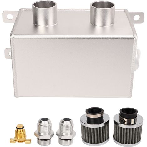 Kit de récupération d'huile moteur 1200 ml avec double chicane, double filtre et raccord de tuyau AN8 argenté (1/5)
