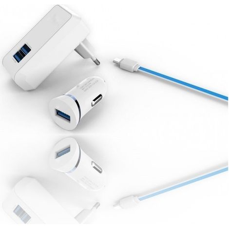 TrAdE Shop Traesio - 3 In 1 Spina Alimentatore Con 2 Porte Usb Adattatore Smartphone Cellulare -