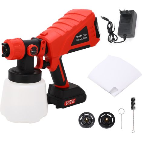 Pistolet électrique sans fil à batterie lithium pour peinture, buse en laiton 3 pièces, réservoir 1000 ml, 110-240 V avec prise UE (1/5)