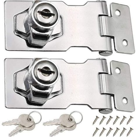 2 Pièces Moraillon Verrouillage Acier Inoxydable 80mm Loquet Porte Boucle avec Cadenas Clé pour Remise Armoire Boîte Meuble (1/4)