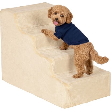 Pawhut – Escalier pour chien 4 marches antidérapantes – Housse amovible et lavable – Dimensions 60 x 35 x 44 cm – Beige