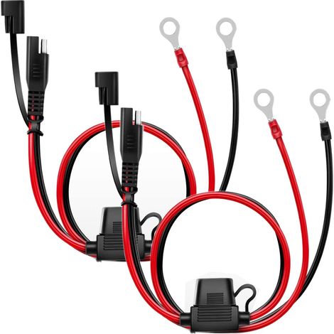 Conector SAE de 2 piezas, conector SAE de 2 pines, conector SAE de 12 V, resistente al agua, cable de desconexión rápida SAE, terminal de anillo SAE de 0,6 m, 12 V-24 V, con fusible de 10 A (1/5)