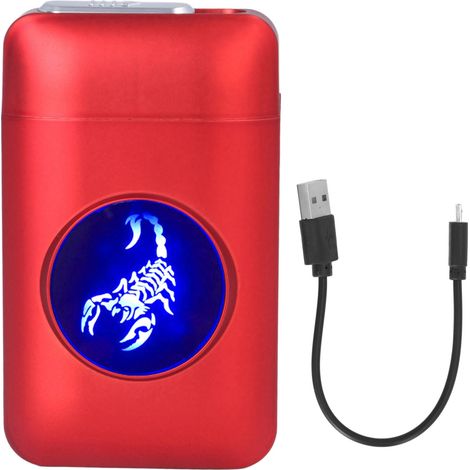 Étui rechargeable USB pour cigarettes avec briquet anti-vent, capacité 19 cigarettes de 84 à 100 mm, rouge scorpion (1/5)