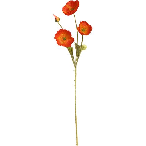 Coquelicot artificiel floqué à quatre têtes (orange-rouge), idéal pour une décoration champêtre de maison ou de mariage. (1/2)