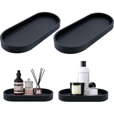 2 bandejas ovaladas de silicona negras – para lavabo/bañera/sala de estar – antideslizantes – diseño universal