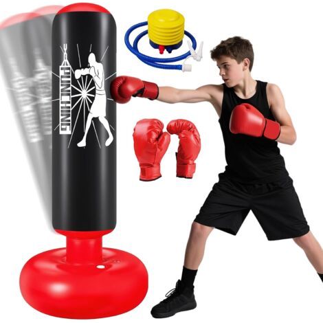 Sac de Frappe Enfant 160cm avec Gants et Pompe Punching Ball Enfants pour Karaté Taekwondo Idéal pour Garçons et Filles de 3 à 12 Ans Punching Ball Bureau Parfait Noir