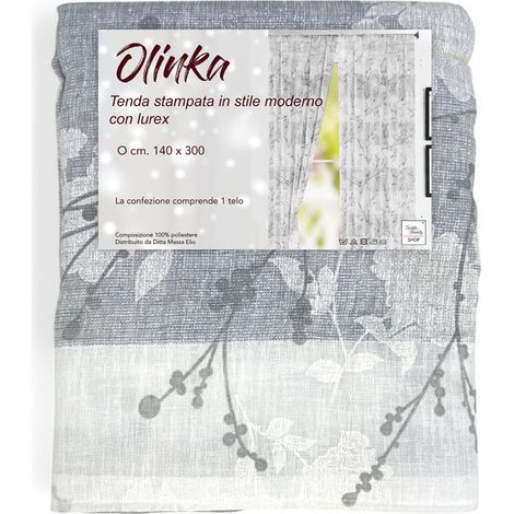 Tenda Olinka con Fiori e Lurex - 140x300 cm Grigio- Semitrasparente Poliestere - Fettuccia Universale